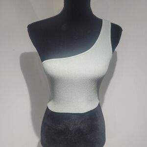 Babaton Women's Sculpt Knit Ribbed One-Shoulder Top Medium Green Aritzia